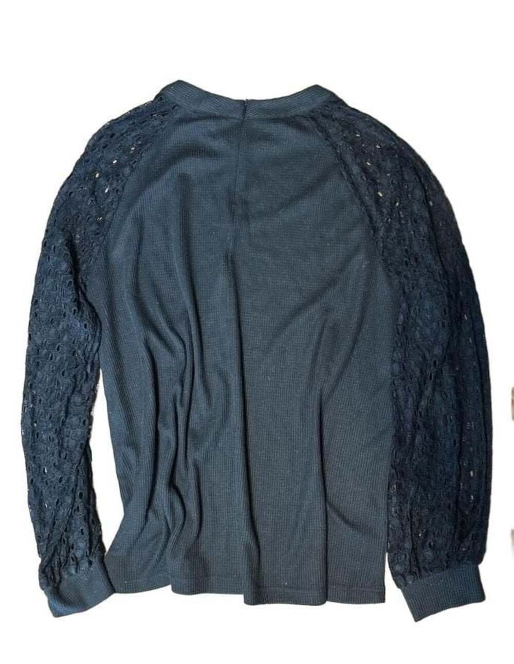 Long Sleeve Waffle Knit Thermal Tunic Top with Lace Sleeves Size XXL - Picture 4 of 4